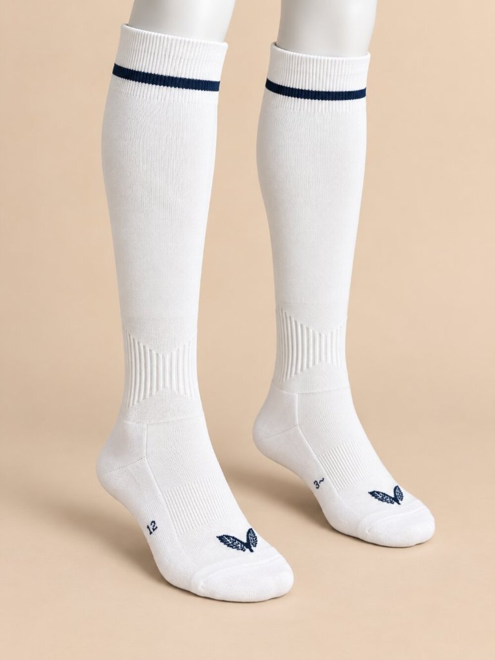 Castore White Navy Stripe Knee High Athletic Training Socks 6-9 and 9-12